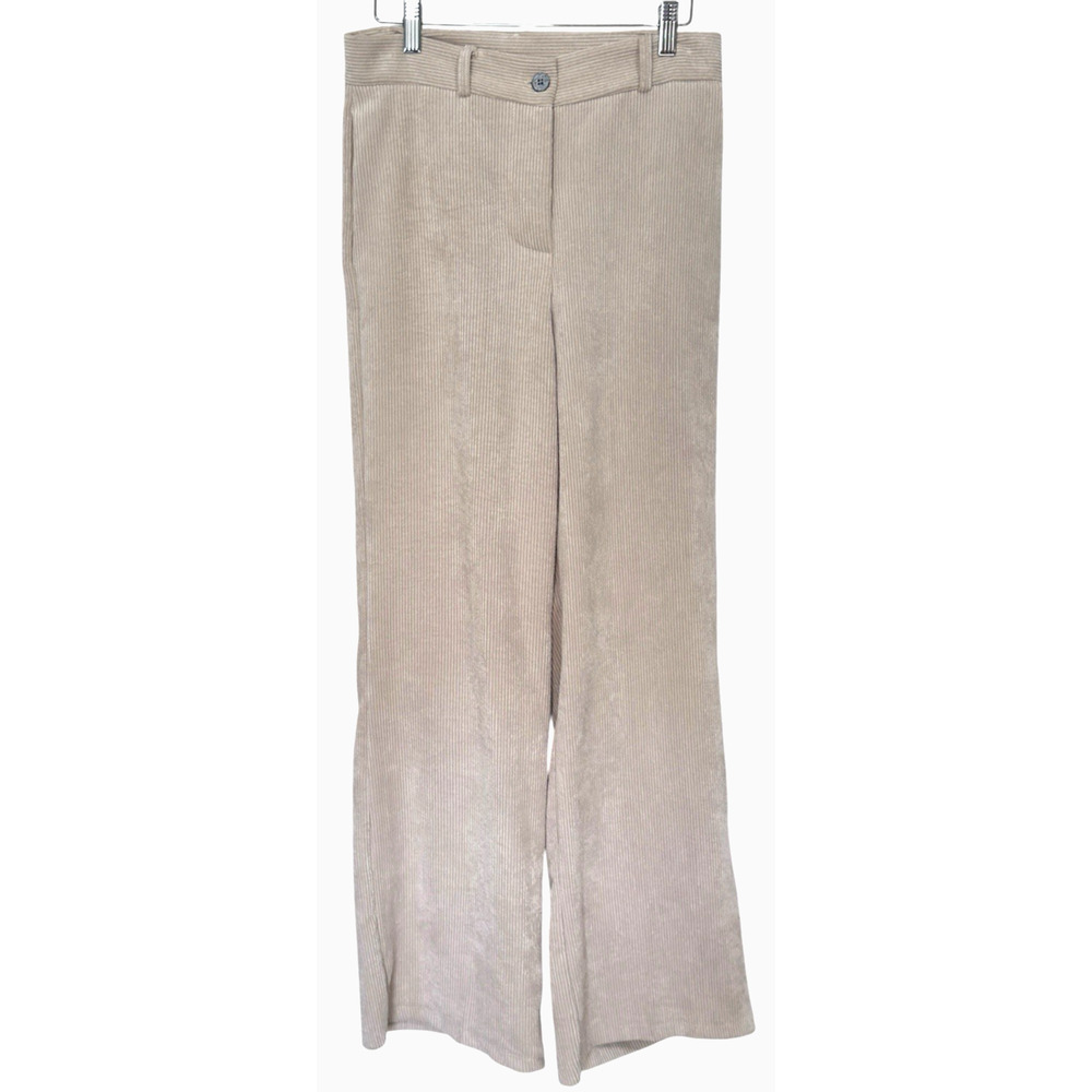 Vintage Made In Italy Tan Velour Corduroy Wide Leg Pants High Waist Sz 6 29"x30"